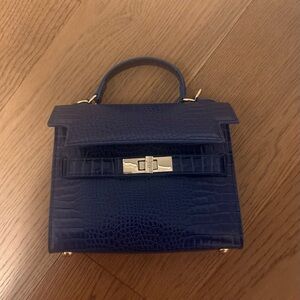Steve Madden Dark Blue Croc-Embossed Mini Bag